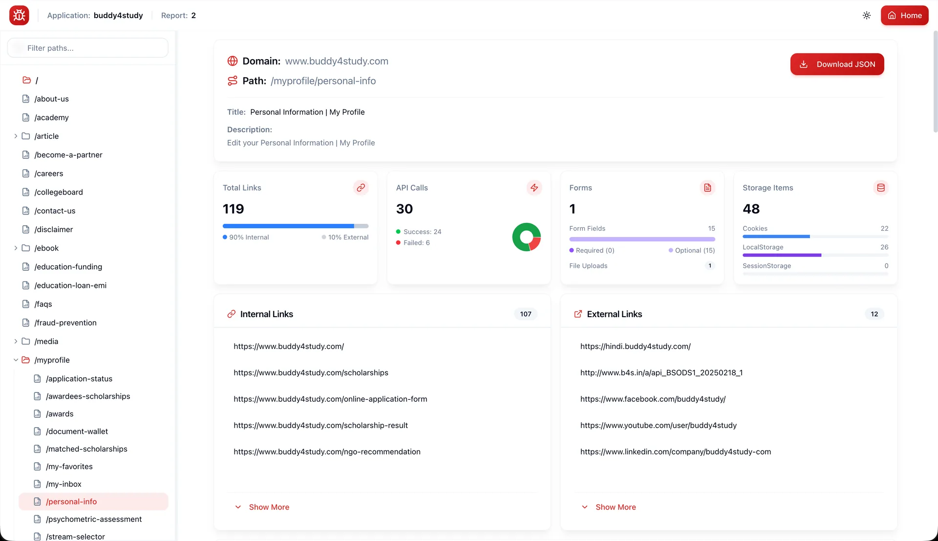 Crawl Viewer report selection page with application and report controls